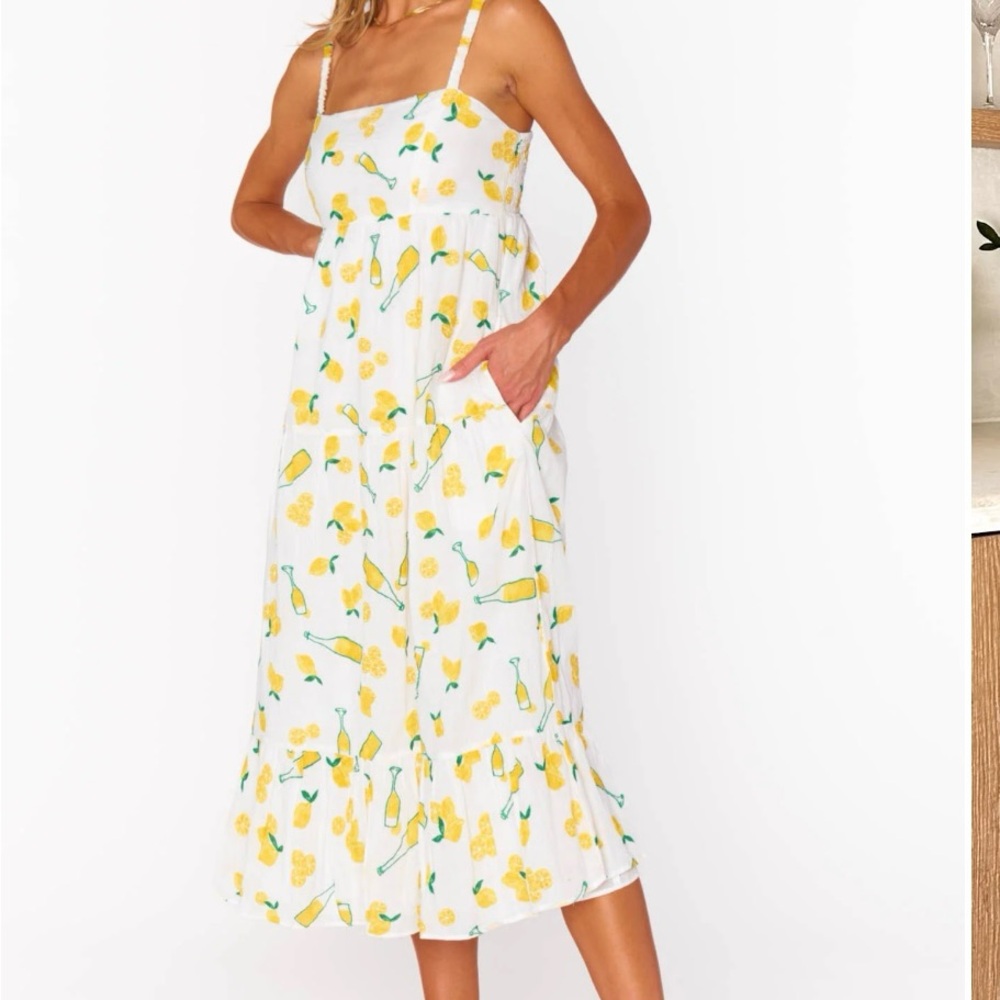 Show Me Your MuMu NWT Floral Sundress with Pockets Champagne Lemon Dress Medium